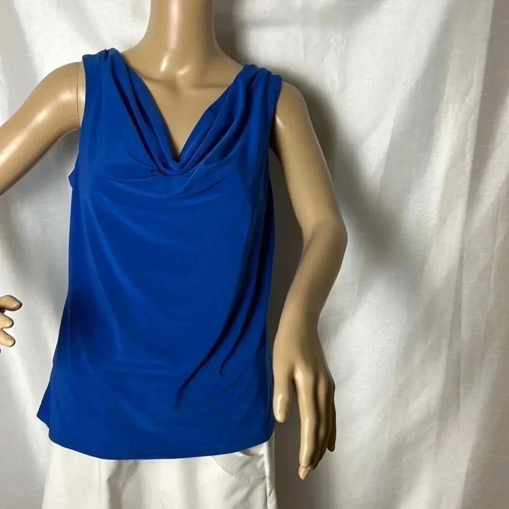Vintage Libra,cowl neck top,women L,made In 🇨🇦 Blue sleeveless Feminine